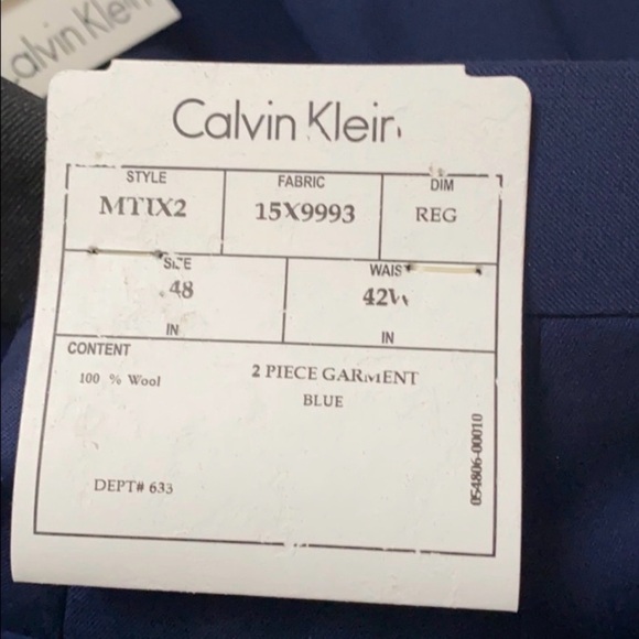 Calvin Klein 48R Navy Wool Tuxedo – Black Satin Peak Lapel Complete Set Pants 42